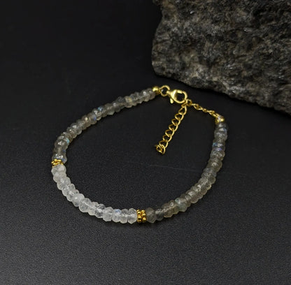 Blue Flash Labradorite & Moonstone 18K Gold Filled Bracelet