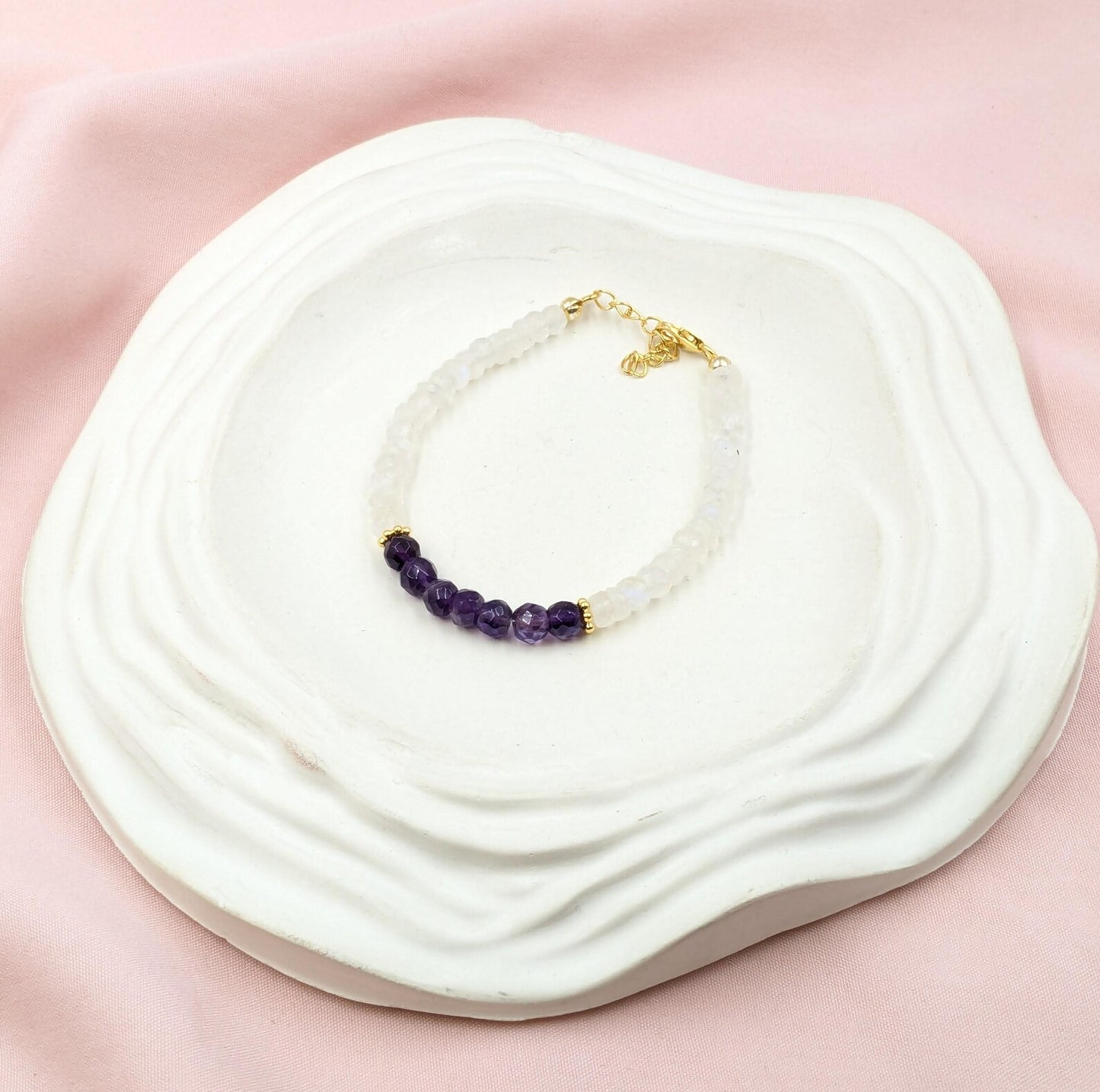 Rainbow Moonstone & Amethyst Bracelet