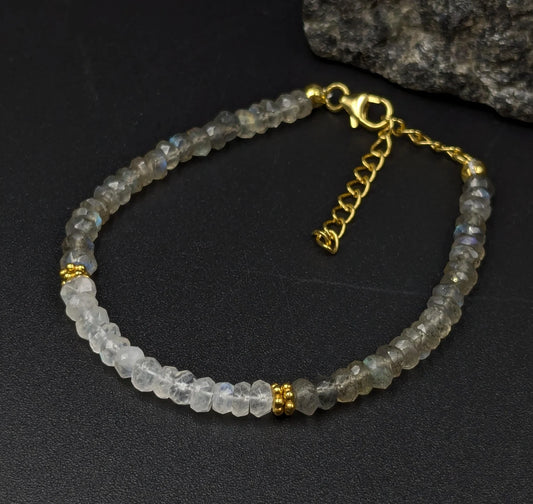 Blue Flash Labradorite & Moonstone 18K Gold Filled Bracelet