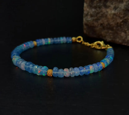 Lavender Ethiopian Opal Bracelet 18K Gold Filled Fire Opal Gemstone Jewelry