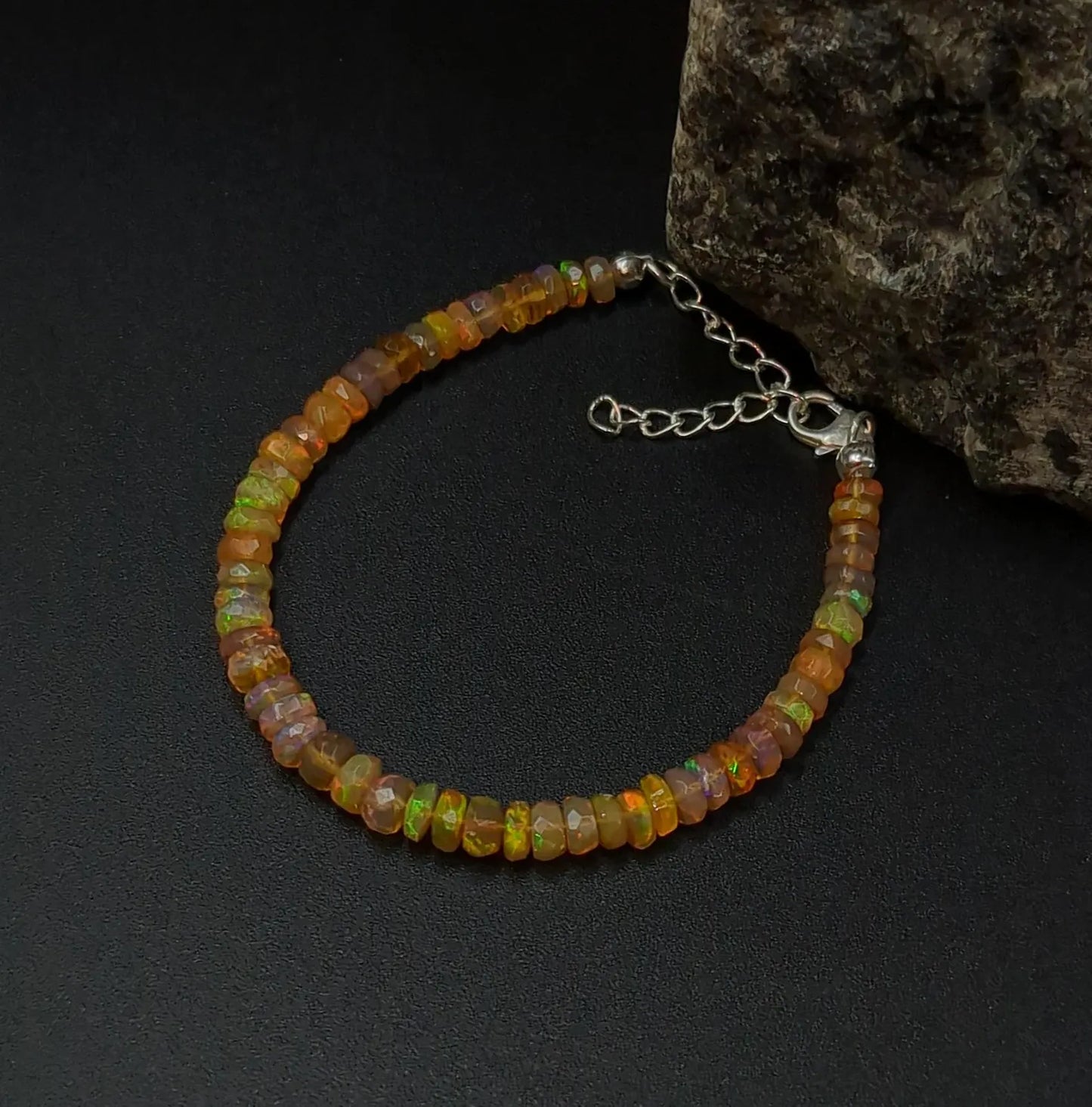 Ethiopian Opal Bracelet 925 Sterling Silver Bracelet Fire Opal Beads