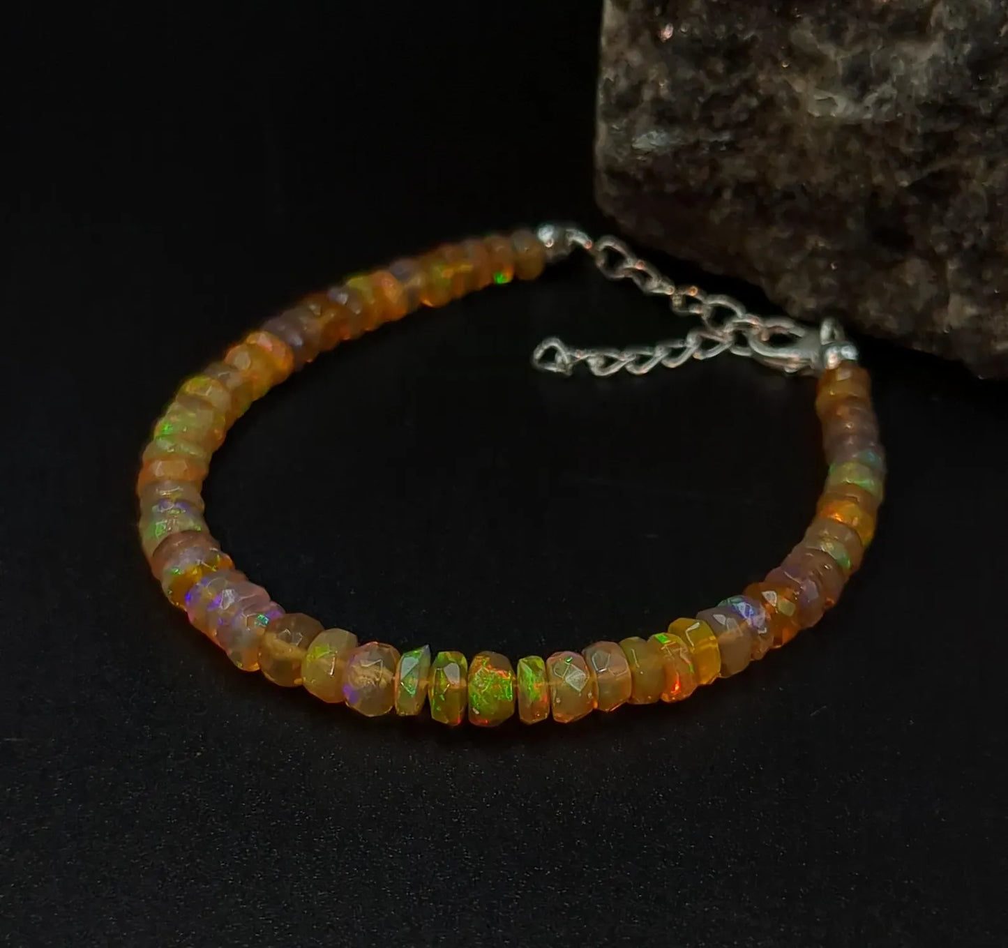 Ethiopian Opal Bracelet 925 Sterling Silver Bracelet Fire Opal Beads