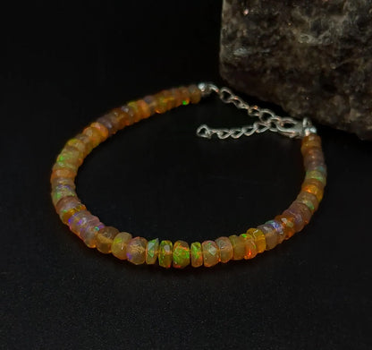 Ethiopian Opal Bracelet 925 Sterling Silver Bracelet Fire Opal Beads