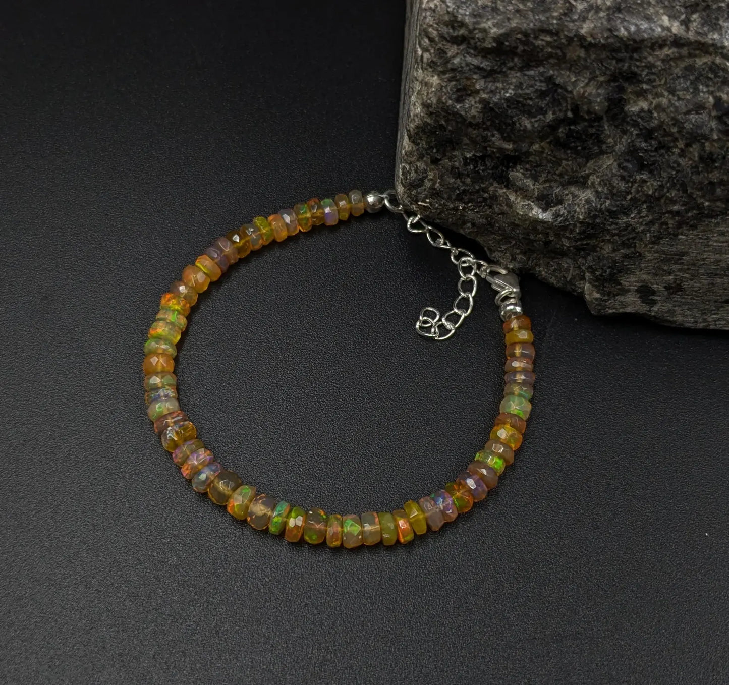 Ethiopian Opal Bracelet 925 Sterling Silver Bracelet Fire Opal Beads