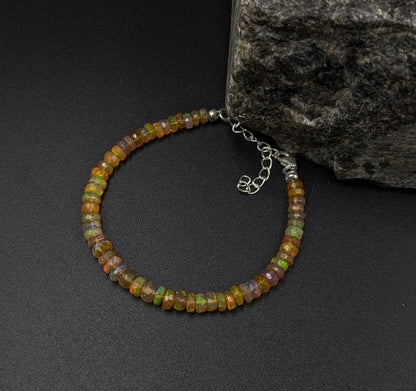 Ethiopian Opal Bracelet 925 Sterling Silver Bracelet Fire Opal Beads