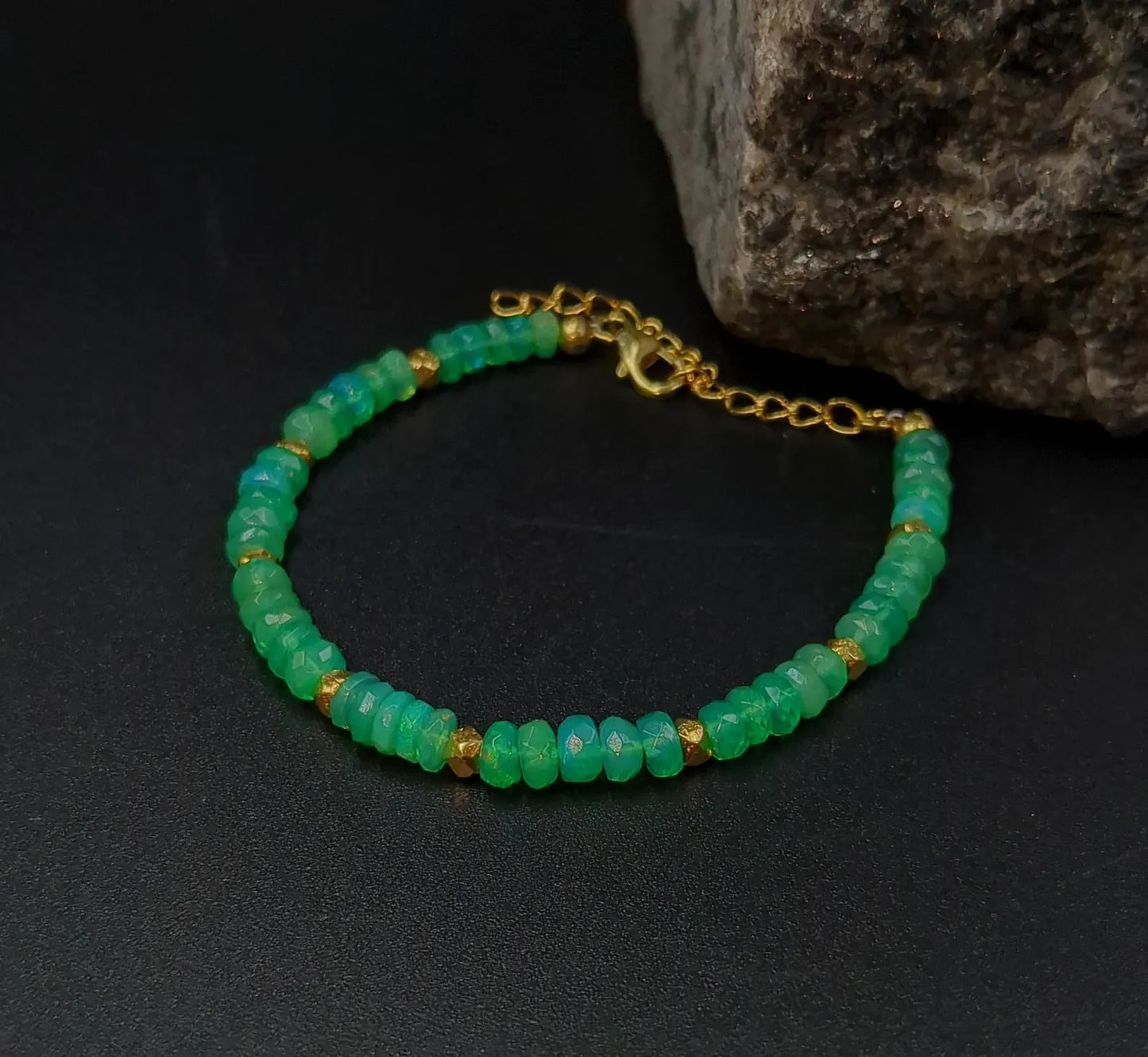 Green Ethiopian Opal Bracelet 18K Gold Filled Welo Opal Beads