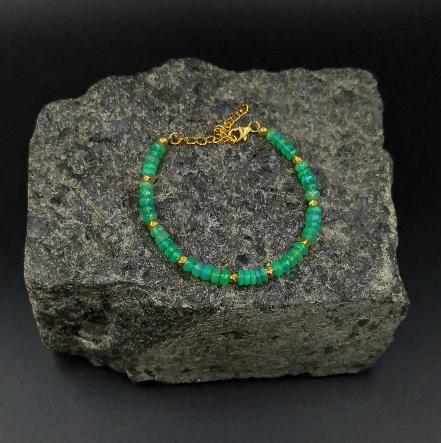 Green Ethiopian Opal Bracelet 18K Gold Filled Welo Opal Beads