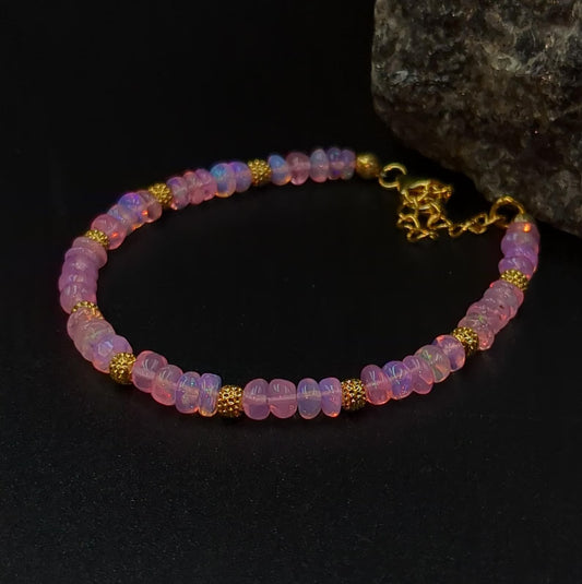 Pink Ethiopian Opal Bracelet 18K Gold 925 Sterling Silver Bracelet
