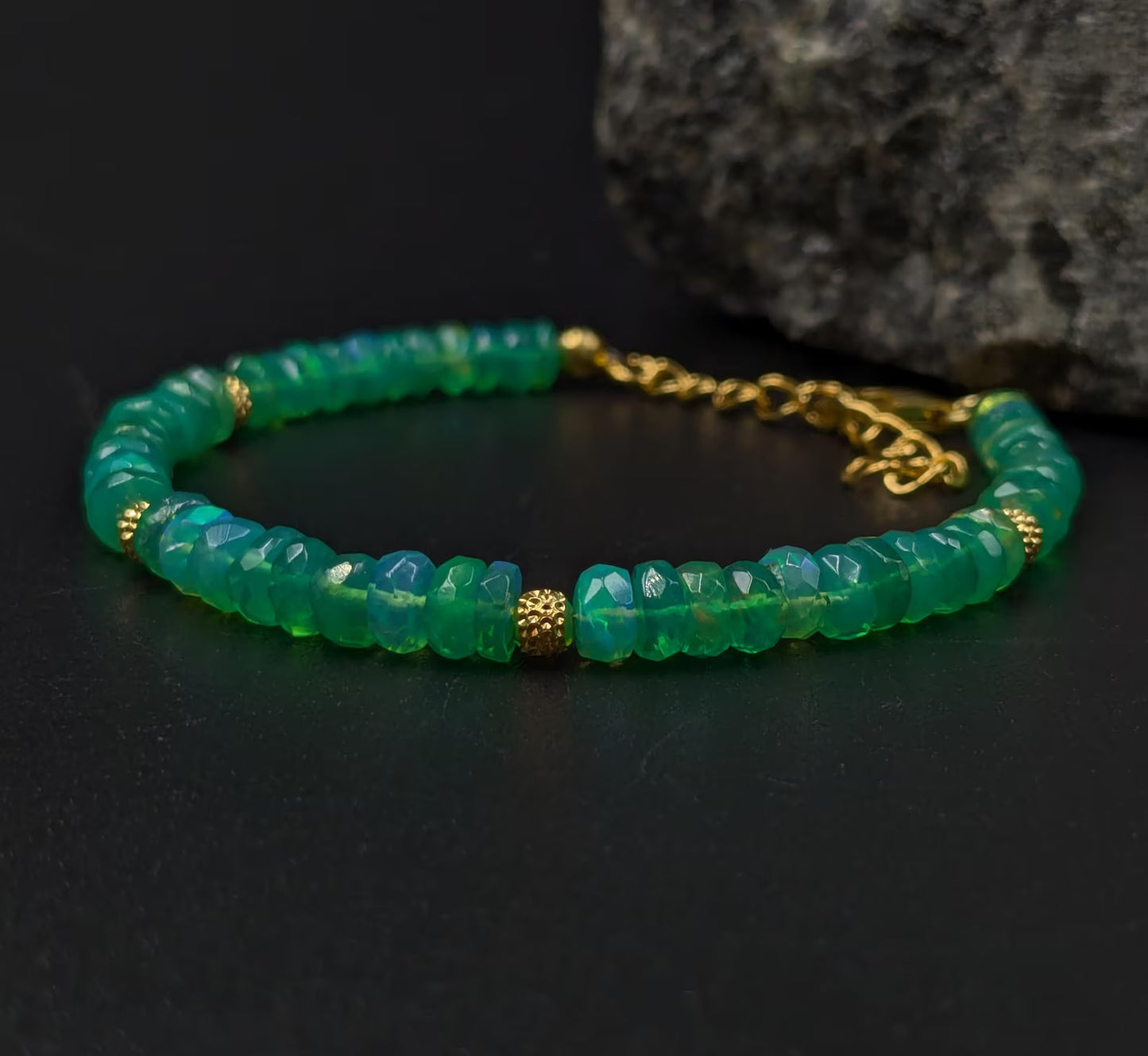 Green Opal Bracelet 18K Gold Filled Ethiopian Opal Bracelet