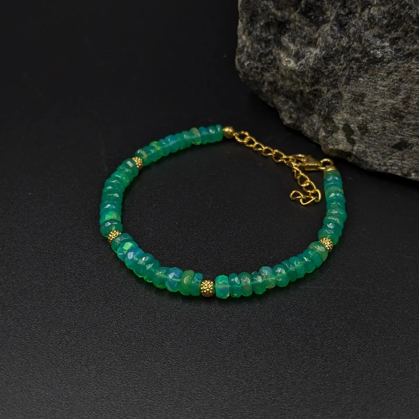 Green Opal Bracelet 18K Gold Filled Ethiopian Opal Bracelet
