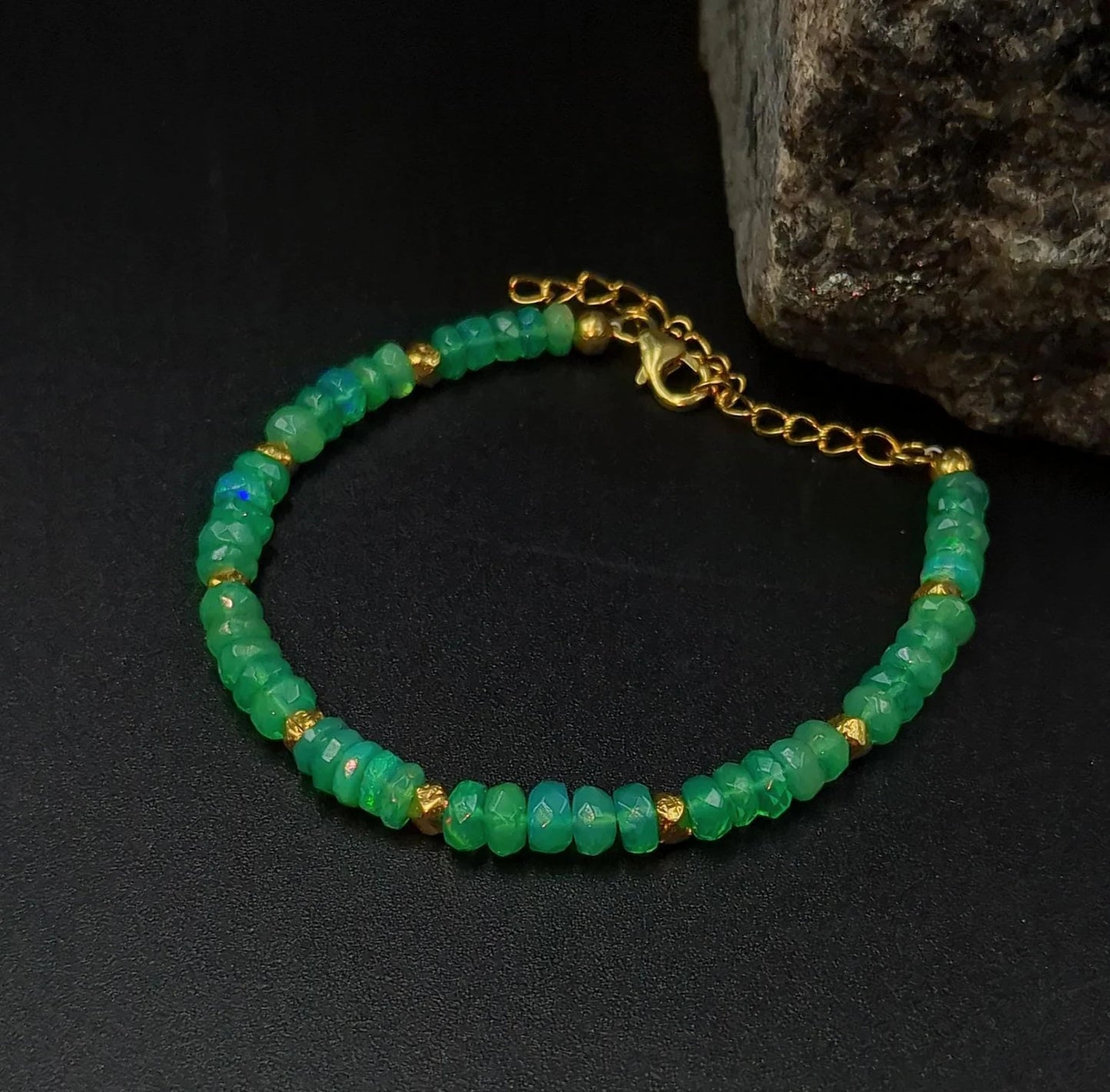 Green Ethiopian Opal Bracelet 18K Gold Filled Welo Opal Beads