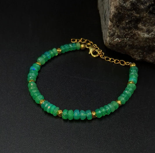 Green Ethiopian Opal Bracelet 18K Gold Filled Welo Opal Beads