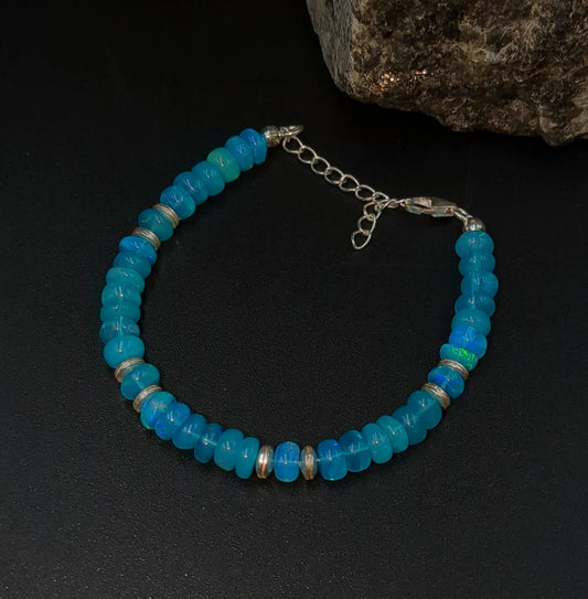 Paraiba Blue Ethiopian Opal Bracelet 925 Sterling Silver Bracelet