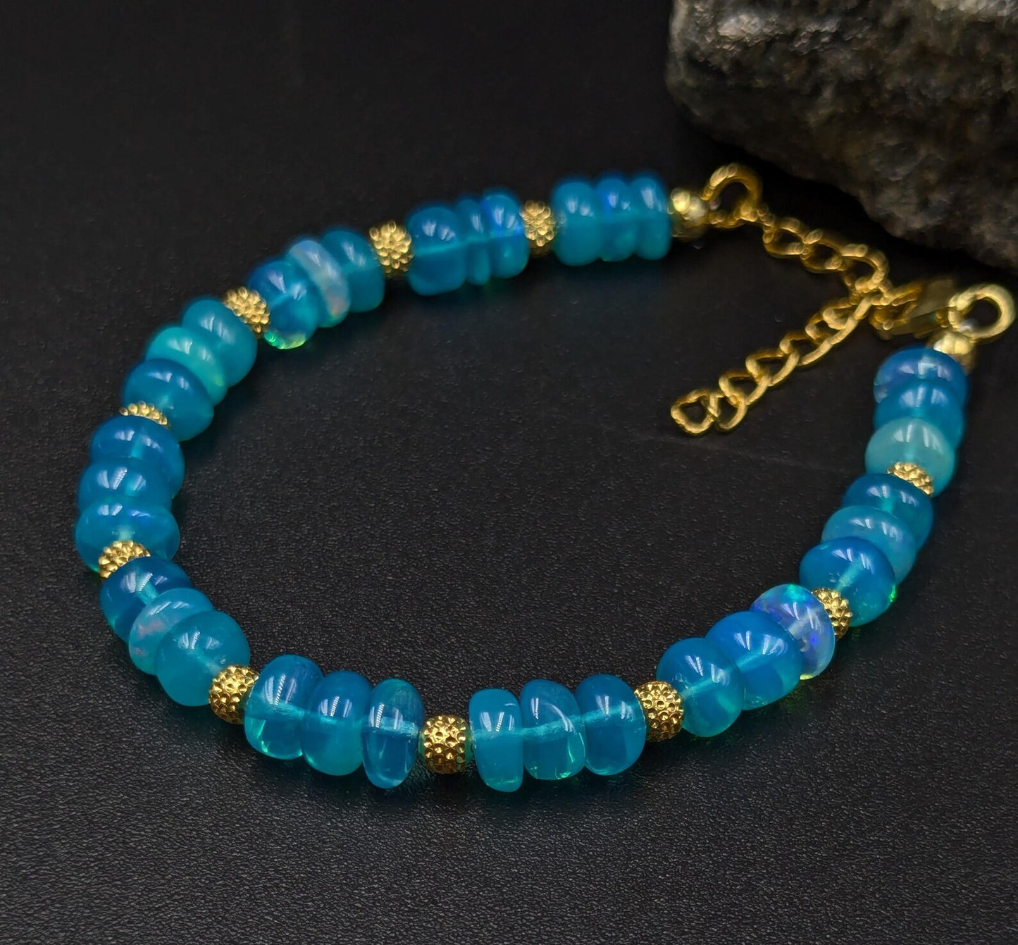 Ethiopian Blue Opal Bracelet 18K Gold Filled Handmade Jewelry