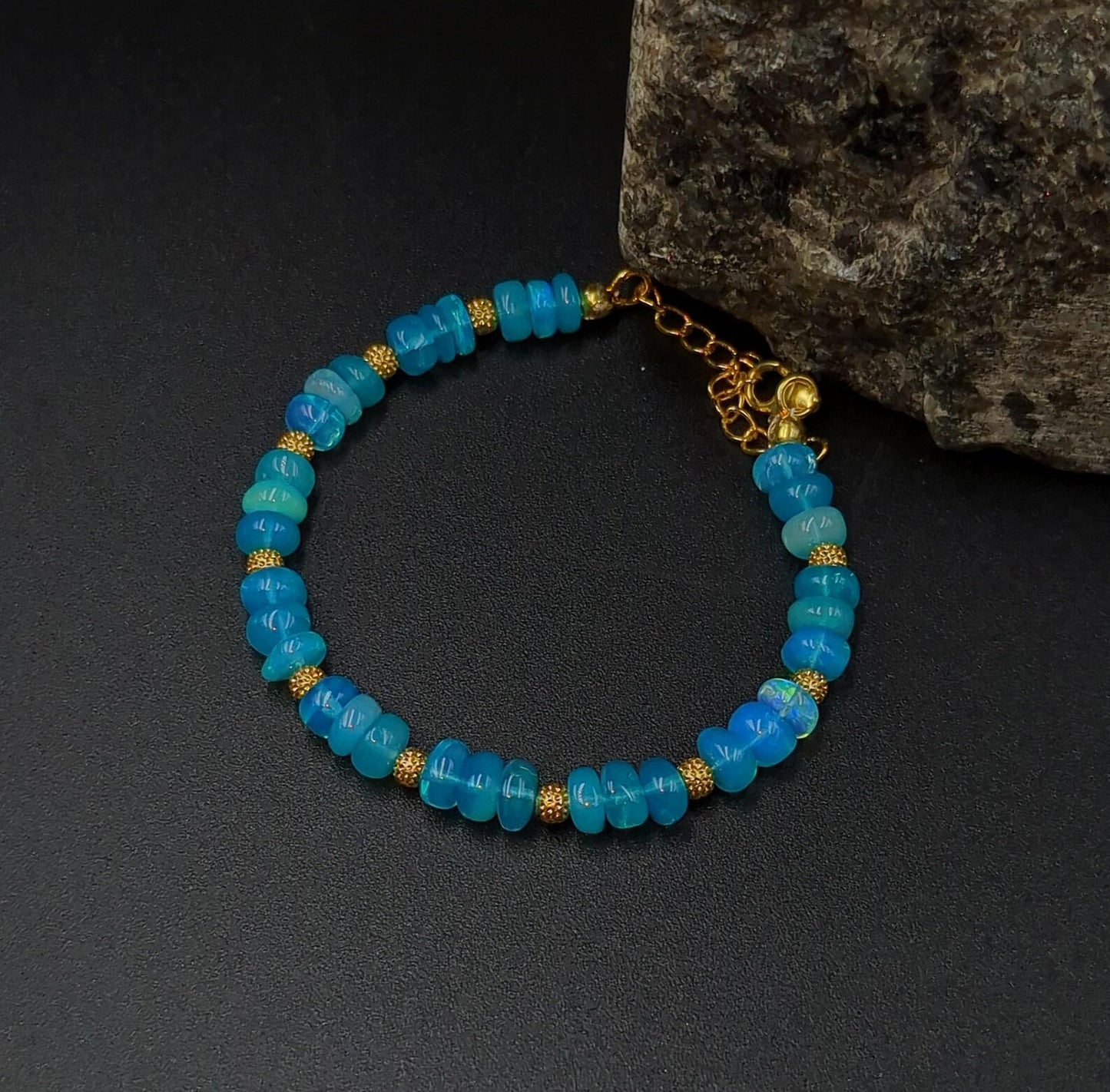 Ethiopian Blue Opal Bracelet 18K Gold Filled Handmade Jewelry