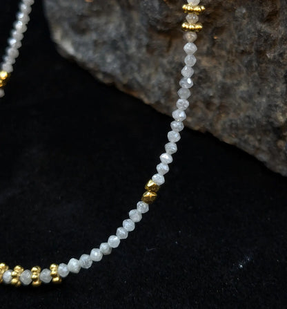 White Diamond Necklace 18k Gold Filled Beaded Necklace