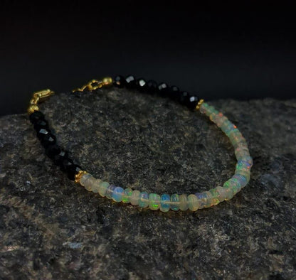 Ethiopian Opal & Black Spinel Bracelet