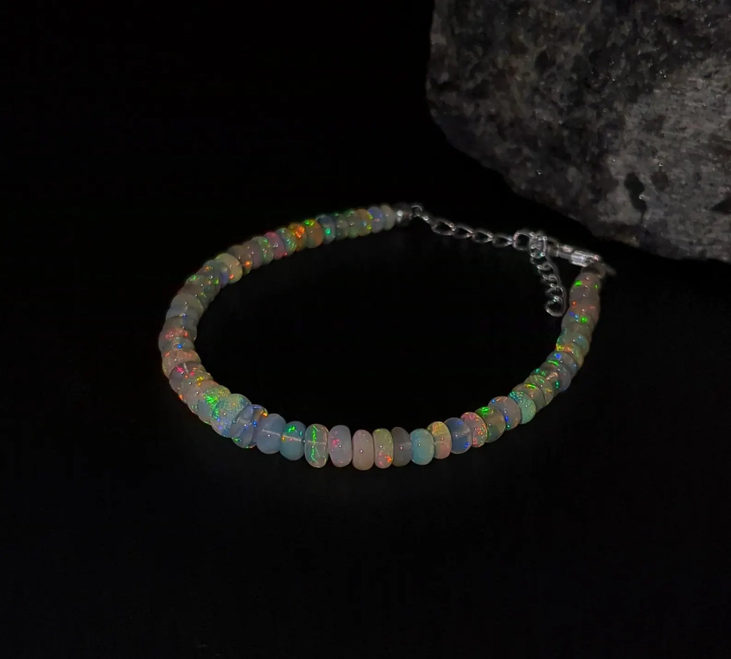 AAA+ Ethiopian Opal Bracelet Fire Opal Bead 925 Sterling Silver Bracelet