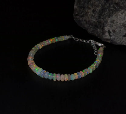 AAA+ Ethiopian Opal Bracelet Fire Opal Bead 925 Sterling Silver Bracelet
