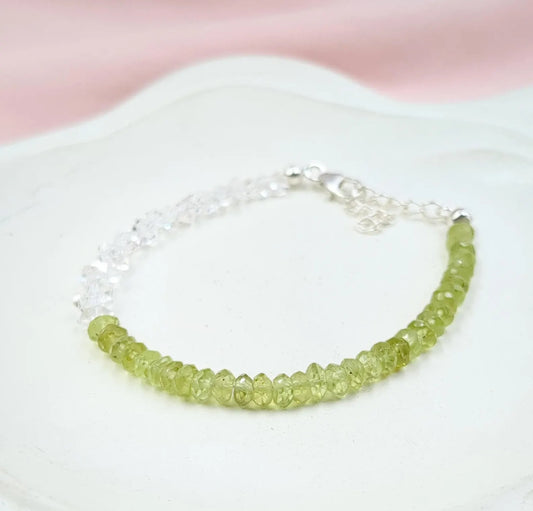 Peridot Gemstone & Herkimer Diamond Bracelet