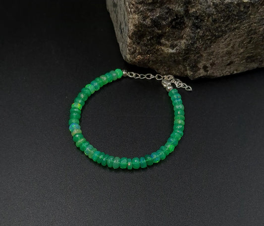 Green Ethiopian Opal Bracelet 925 Sterling Silver Bracelet