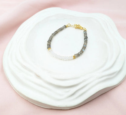 Blue Flash Labradorite & Moonstone 18K Gold Filled Bracelet