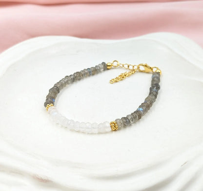 Blue Flash Labradorite & Moonstone 18K Gold Filled Bracelet
