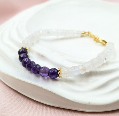 Rainbow Moonstone & Amethyst Bracelet