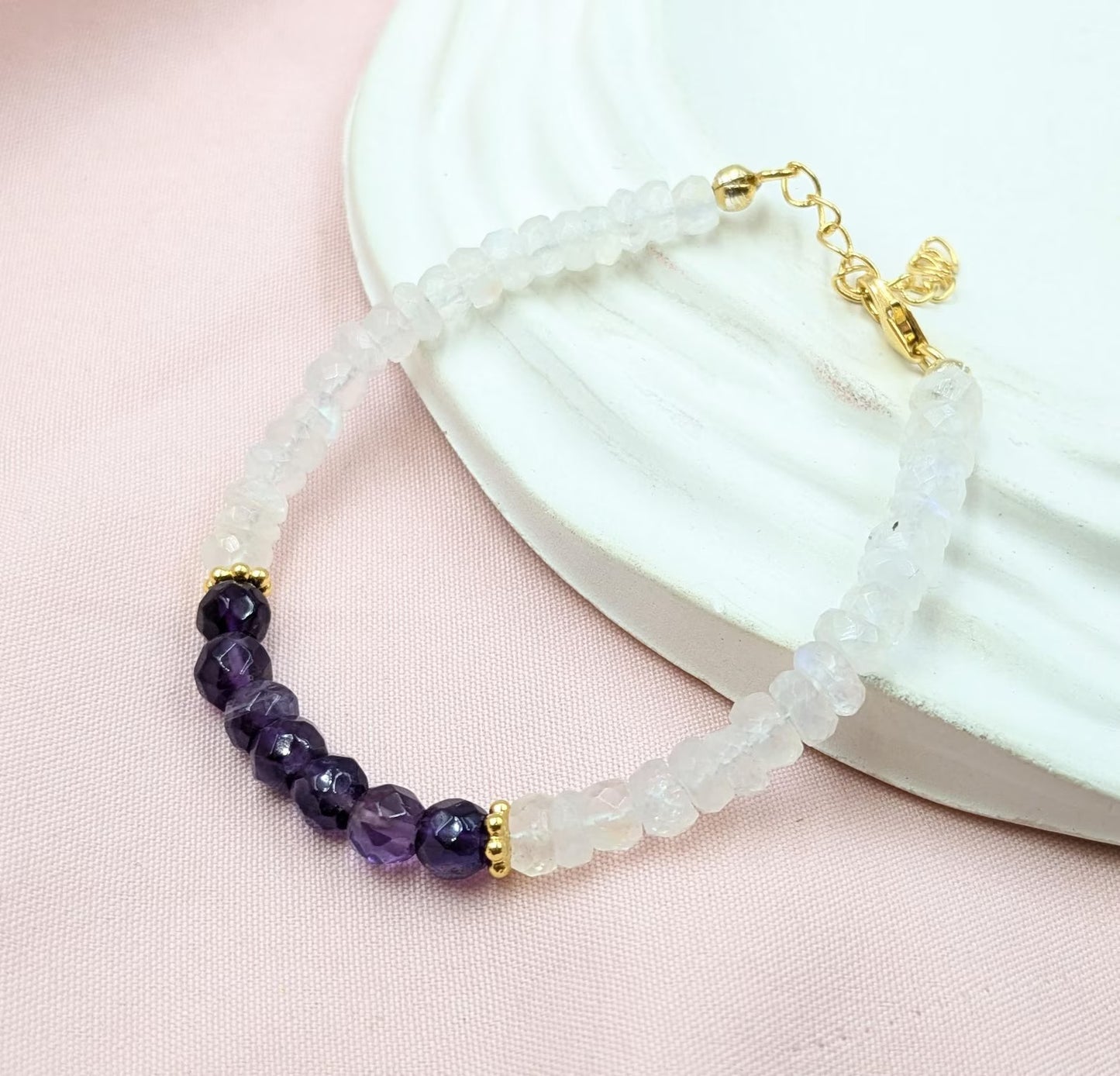 Rainbow Moonstone & Amethyst Bracelet