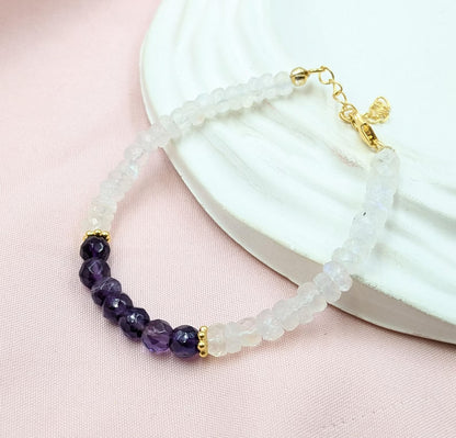 Rainbow Moonstone & Amethyst Bracelet