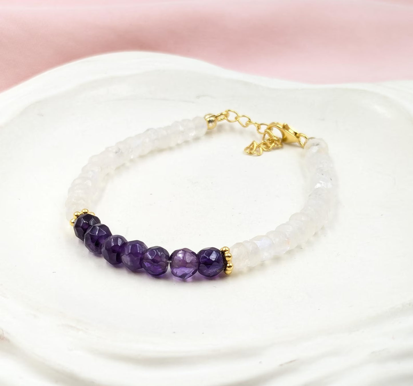 Rainbow Moonstone & Amethyst Bracelet