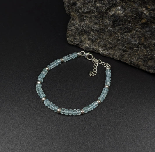 Blue Aquamarine Bracelet 925 Sterling Silver Jewelry