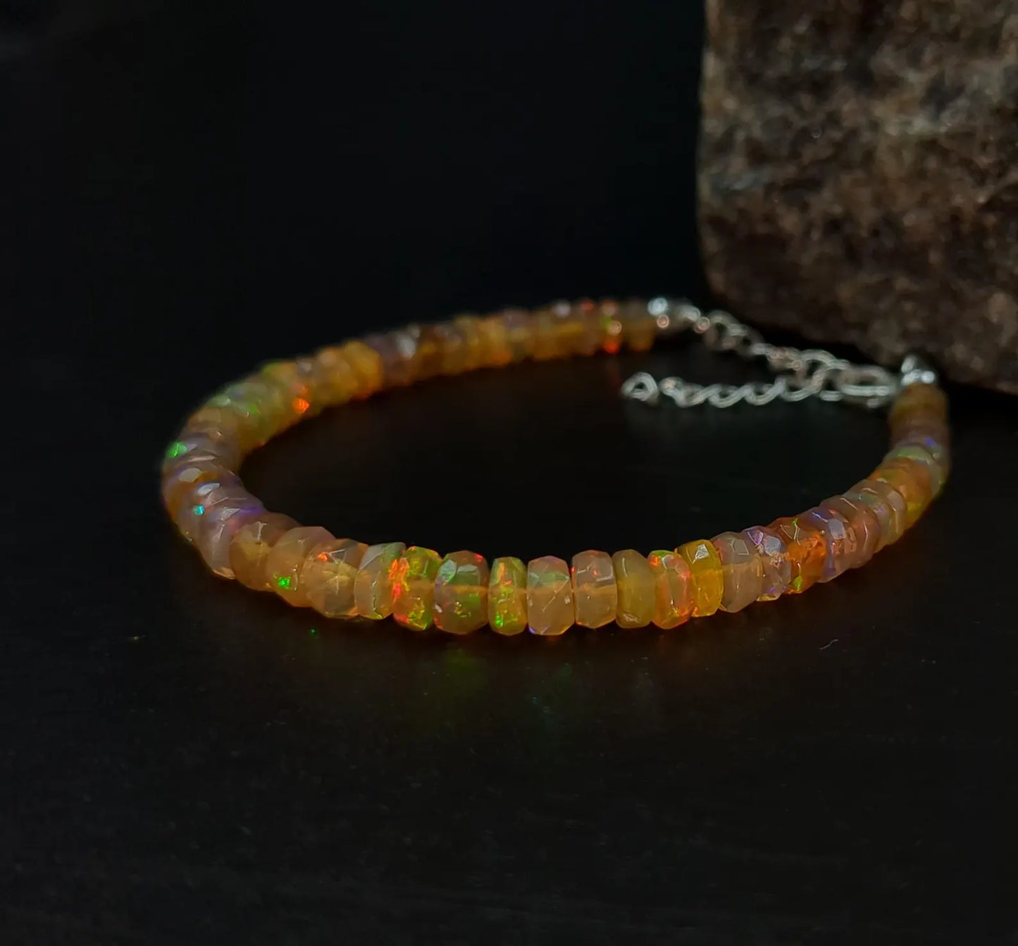 Ethiopian Opal Bracelet 925 Sterling Silver Bracelet Fire Opal Beads