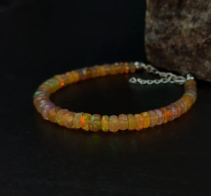 Ethiopian Opal Bracelet 925 Sterling Silver Bracelet Fire Opal Beads