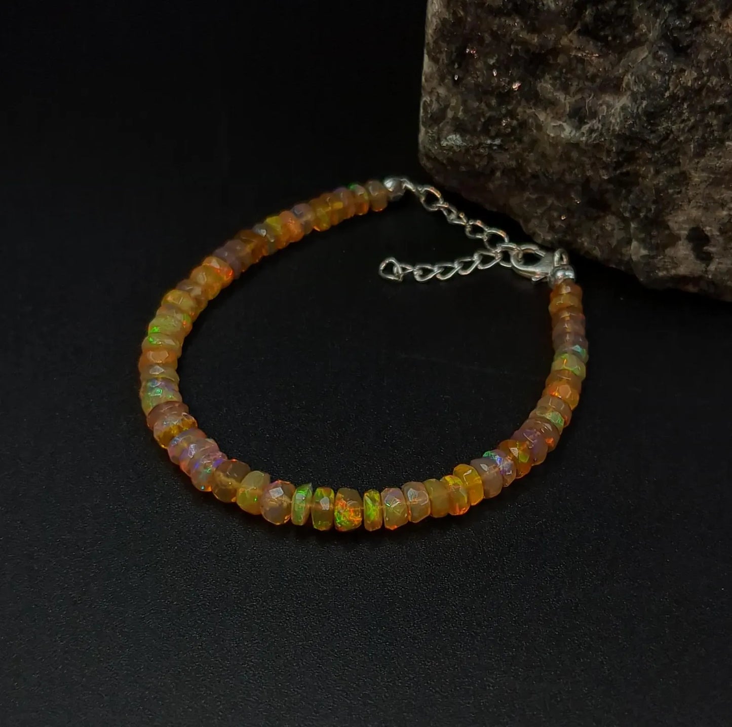 Ethiopian Opal Bracelet 925 Sterling Silver Bracelet Fire Opal Beads