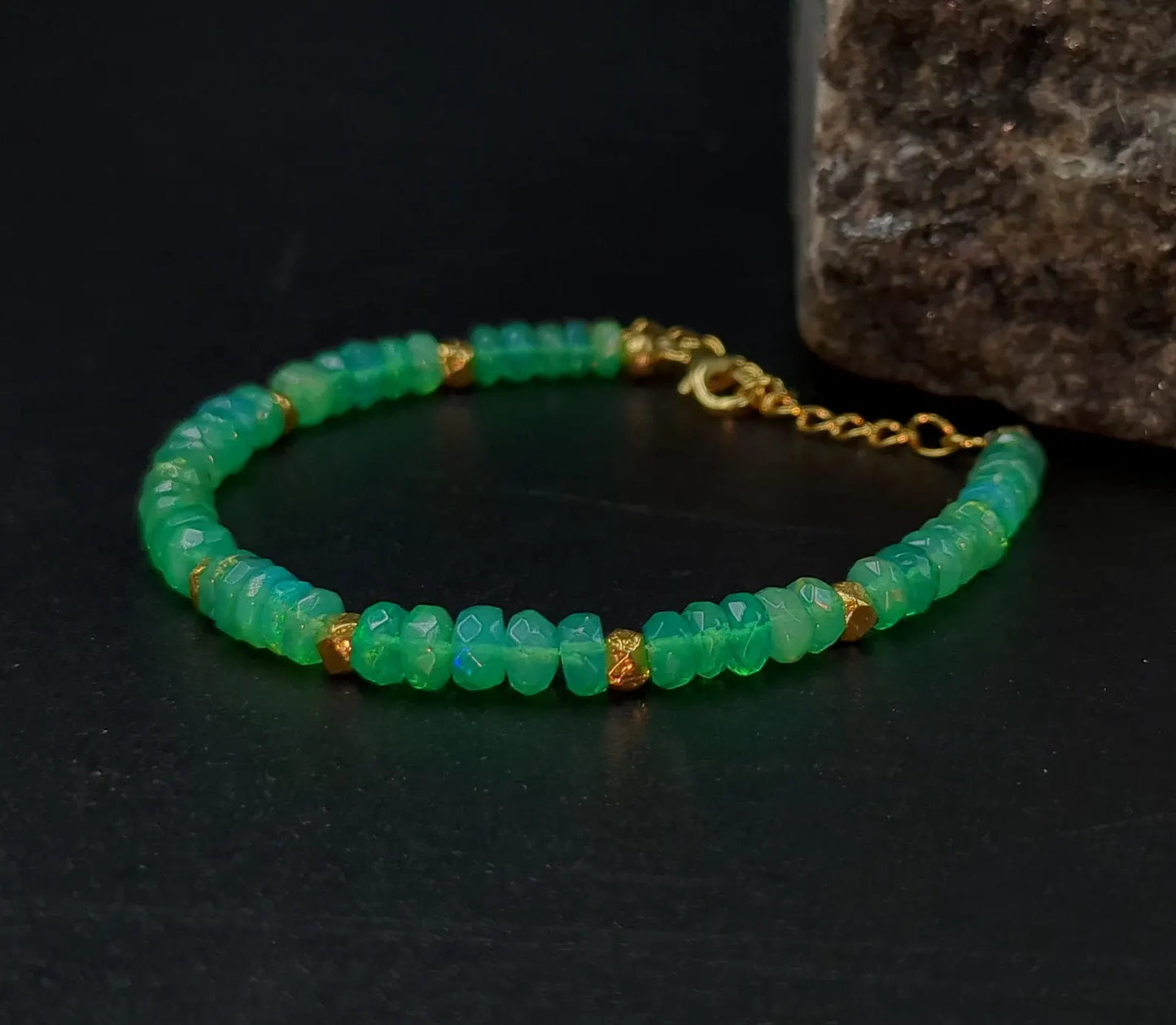 Green Ethiopian Opal Bracelet 18K Gold Filled Welo Opal Beads