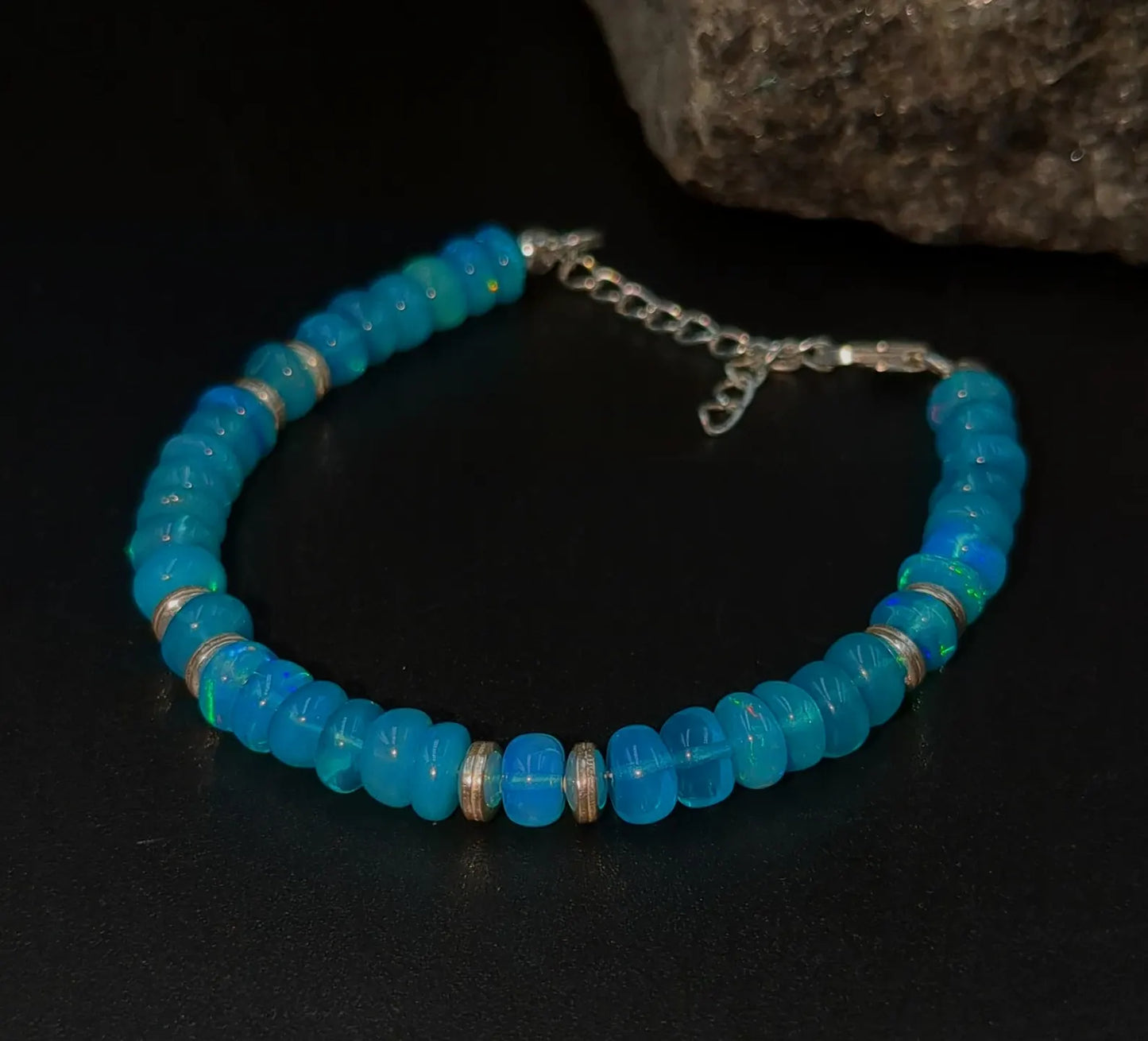 Paraiba Blue Ethiopian Opal Bracelet 925 Sterling Silver Bracelet