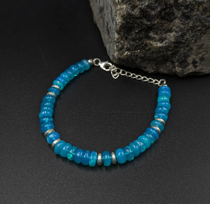 Paraiba Blue Ethiopian Opal Bracelet 925 Sterling Silver Bracelet