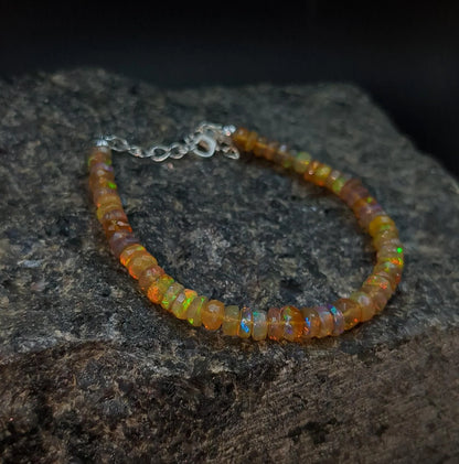 Ethiopian Opal Bracelet 925 Sterling Silver Bracelet Fire Opal Beads