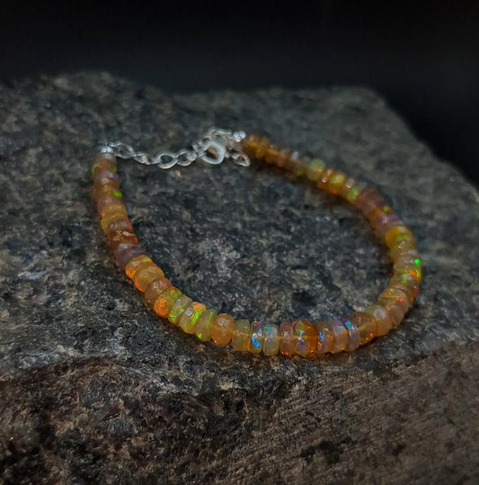 Ethiopian Opal Bracelet 925 Sterling Silver Bracelet Fire Opal Beads