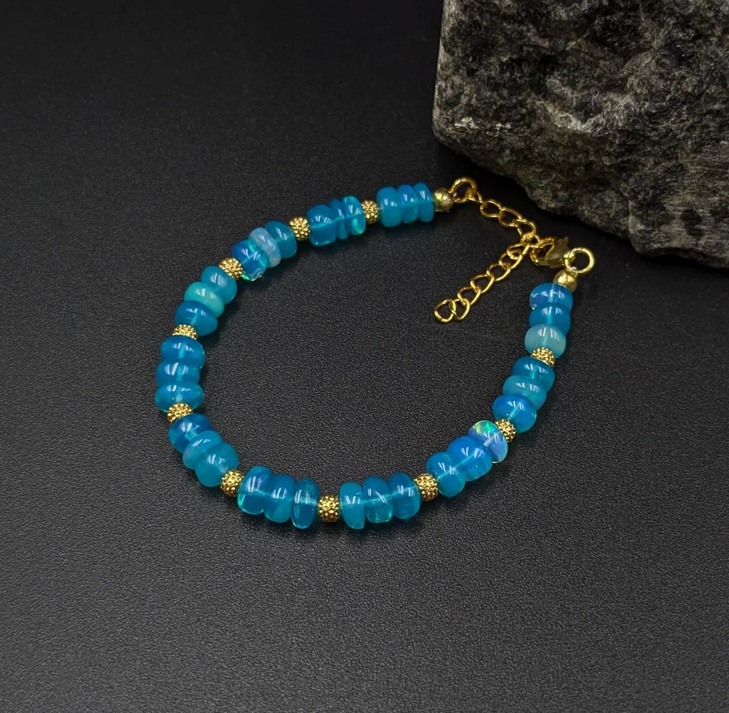 Ethiopian Blue Opal Bracelet 18K Gold Filled Handmade Jewelry