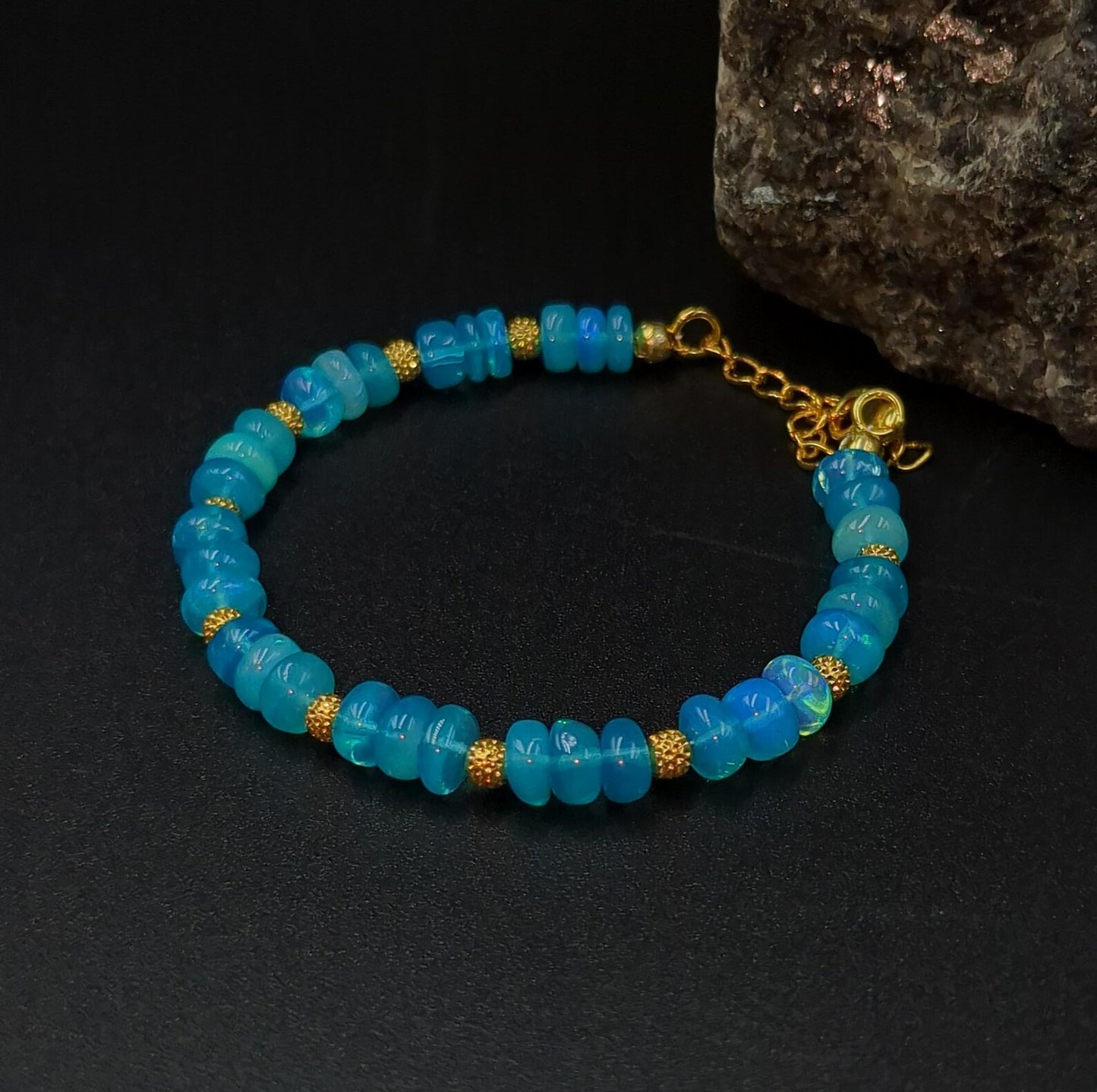 Ethiopian Blue Opal Bracelet 18K Gold Filled Handmade Jewelry