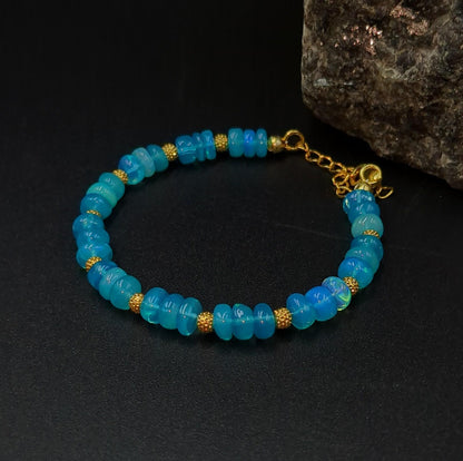 Ethiopian Blue Opal Bracelet 18K Gold Filled Handmade Jewelry