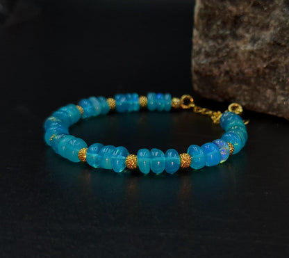 Ethiopian Blue Opal Bracelet 18K Gold Filled Handmade Jewelry