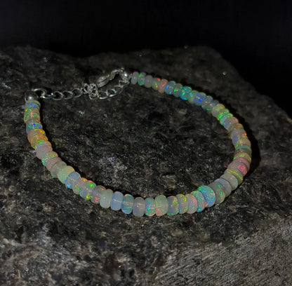 AAA+ Ethiopian Opal Bracelet Fire Opal Bead 925 Sterling Silver Bracelet