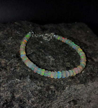AAA+ Ethiopian Opal Bracelet Fire Opal Bead 925 Sterling Silver Bracelet