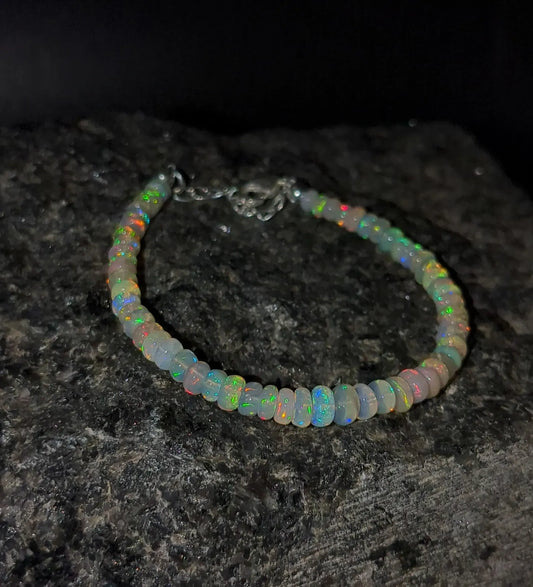 AAA+ Ethiopian Opal Bracelet Fire Opal Bead 925 Sterling Silver Bracelet
