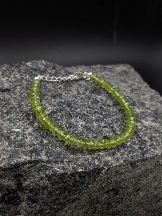 Natural Peridot Bracelet Faceted Rondelle Peridot Gemstone Jewelry
