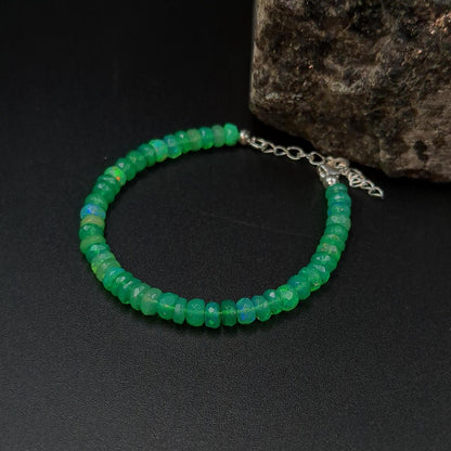 Green Ethiopian Opal Bracelet 925 Sterling Silver Bracelet