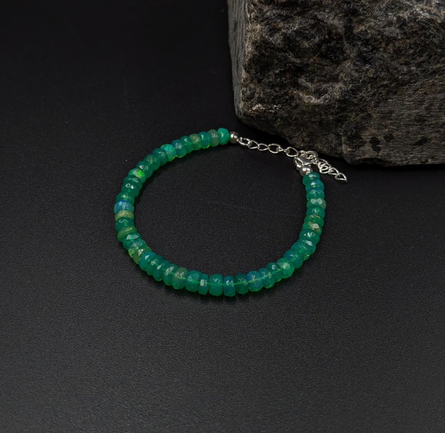 Green Ethiopian Opal Bracelet 925 Sterling Silver Bracelet